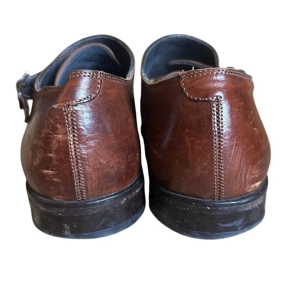 Vero Cuoio Brown Leather Double Monk Strap Brogue Shoes Men's 10.5